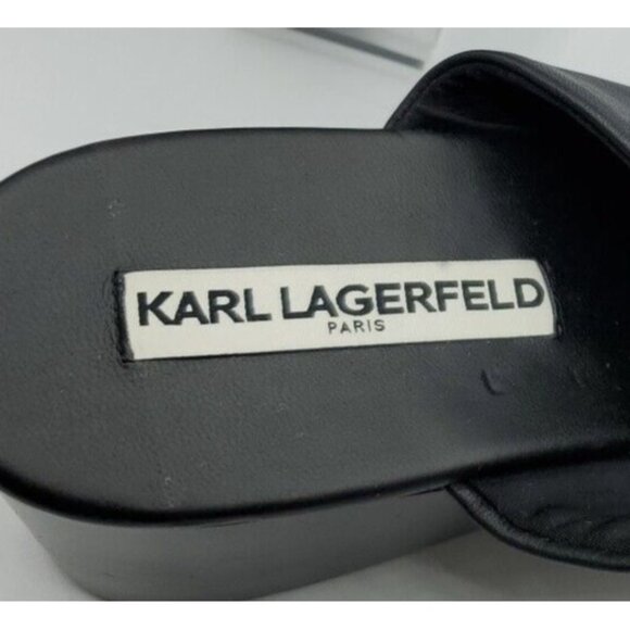 Karl Lagerfeld 'Lyric' 38.5 Black Leather Slide Wedge Platform 8 Sandals NWOB - Picture 14 of 14